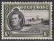 Gold Coast 1938 1s Green/ Olive black MM Perf 12     /KM62